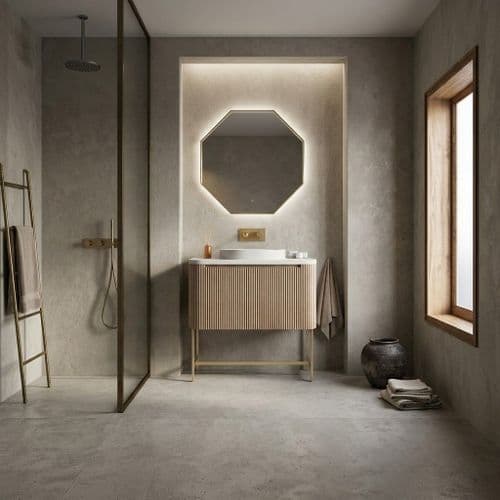 Opulenza Curve 900mm Wall Hung Fluted Unit - Sonoma Oak