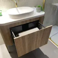 Opulenza Curve Fluted 600 Wall Hung Basin Unit & Basin - Oak