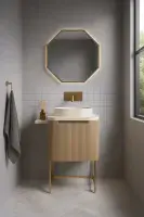 Opulenza Curve Fluted 600 Wall Hung Basin Unit & Basin - Oak