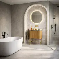 Opulenza Curve Fluted 600 Wall Hung Basin Unit & Basin - Oak