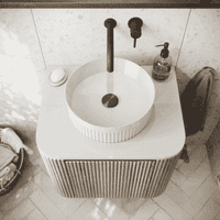 Opulenza Curve Fluted 600 Wall Hung Basin Unit & Basin - Oak
