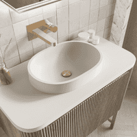 Opulenza Curve Fluted 600 Wall Hung Basin Unit & Basin - Oak