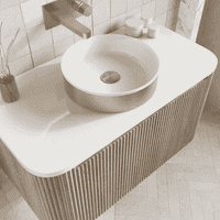 Opulenza Curve Fluted 600 Wall Hung Basin Unit & Basin - Oak