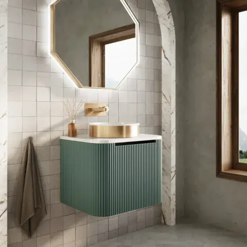 Opulenza Curve Fluted 600 Wall Hung Basin Unit - Green
