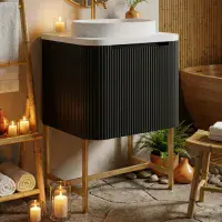 Opulenza Curve Fluted 600 Wall Hung Basin Unit - Matte Black