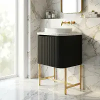 Opulenza Curve Fluted 600 Wall Hung Basin Unit - Matte Black