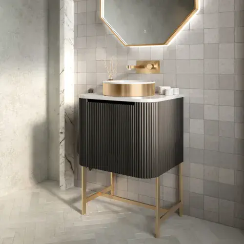 Opulenza Curve Fluted 600 Wall Hung Basin Unit - Matte Black