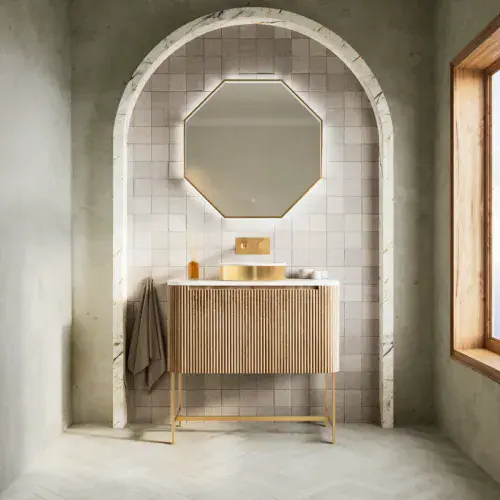 Opulenza Curve Fluted 600 Wall Hung Basin Unit - Oak