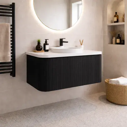 Opulenza Curve Fluted 900mm Wall Hung Basin Unit - Matte Black