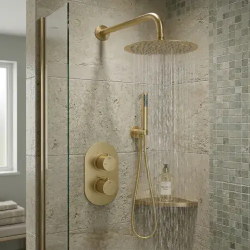 Orla Round Concealed Shower Valve & Kit Pack 4 - Brushed Brass