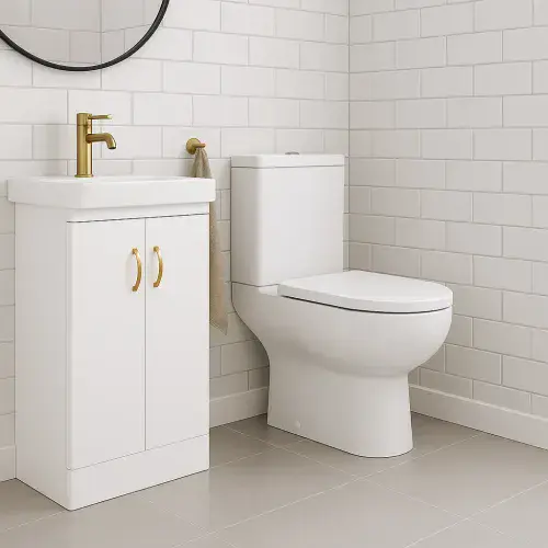 Osterley Comfort Height Close Coupled Open Back Eco Vortex WC Pan, Cistern and Soft Close - White
