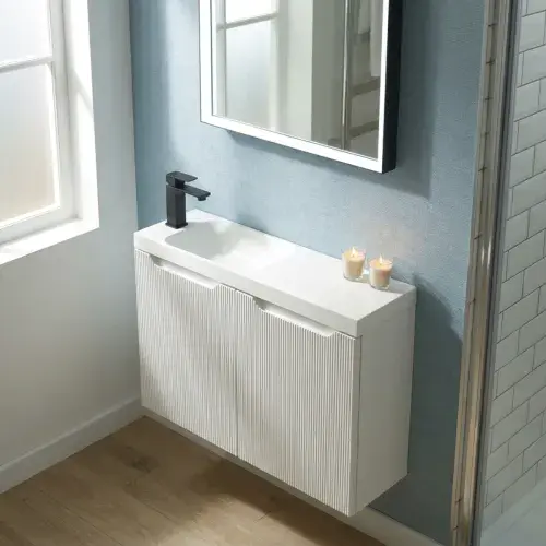 Padua 800mm Slimline Fluted Wall Hung Cloakroom Vanity Unit & Basin – 220mm Deep