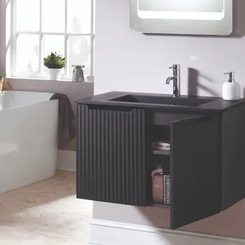 Padua 800mm Wall Hung Fluted Vanity Unit and Solid Surface Basin, Matt Anthracite