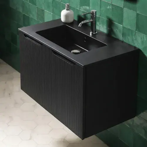 Padua 800mm Wall Hung Fluted Vanity Unit and Solid Surface Basin, Matt Anthracite