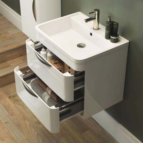 Parade 2 Drawer Wall Hung Vanity Unit With Polymarble Basin 600mm Wide - Various Finishes