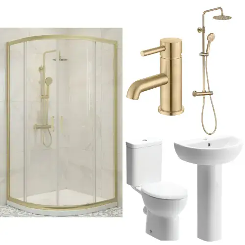 Pesco Brushed Brass 800mm Quadrant Shower Pack