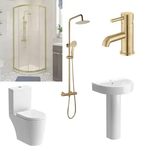 Pesco Brushed Brass 900mm Quadrant Shower Pack