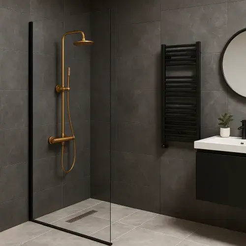 Pesco Round Thermostatic Shower Set, Brushed Bronze