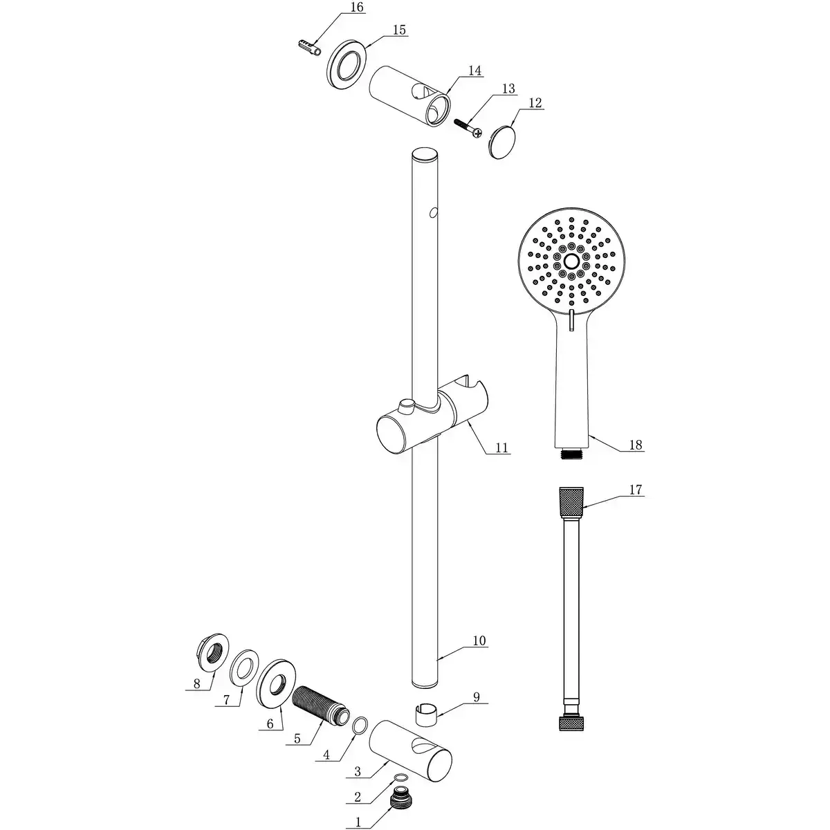 The Bathroom Stop Portlane Round Riser Rail Kit W/Elbow & 3 Mode Handset - Chrome
