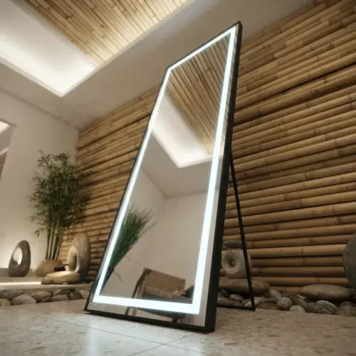 Porto 1500 x 400mm Black Framed Battery LED Floor Standing & Wall Hung Mirror