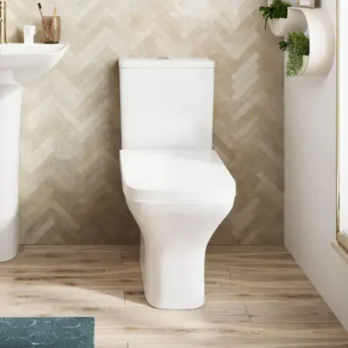 Porto Rimless Open Back Close Coupled Toilet With Cistern and Soft Close Seat - White