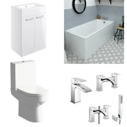 Porto Vanity Unit, 1675x700mm Bath, Bathroom Suite with Bath & Taps