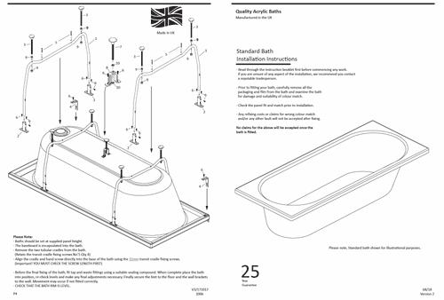 8mm Reinforced 1600mm Bath with Grips | Anti-Slip & Made in UK