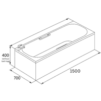 Premium Steel Anti Slip Bath 1500 x 700mm 2 Tap Hole with Optional Colour Bath Grips