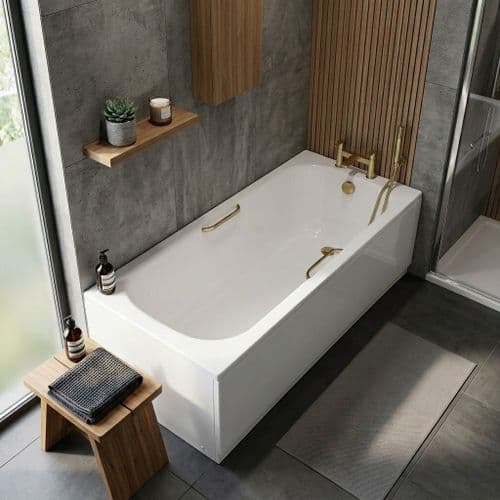 Premium Steel Anti Slip Bath 1500 x 700mm 2 Tap Hole with Optional Colour Bath Grips