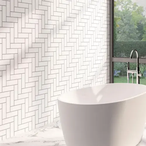 PVC Satinpanel 1000 x 2400mm White Herringbone Vertical Cutline