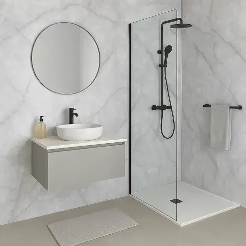 PVC Wet Wall Shower Panels - 1000mm x 2400mm - Italian Marble Gloss