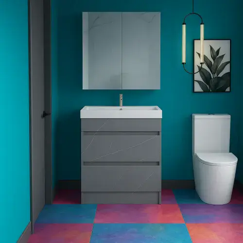 Riber Waterproof 600mm Vanity Unit Grey Marble with Ceramic Basin | Lifetime Guarantee