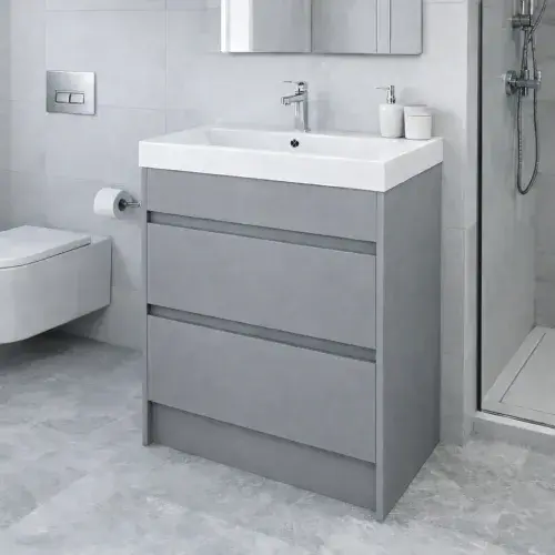 Riber Waterproof 600mm Vanity Unit Mid Grey includes Ceramic Basin