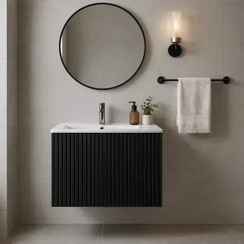 Ripple 600mm Fluted Wall Hung Vanity Unit & Basin in Matt Black