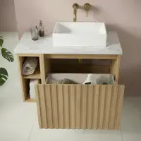 Ripple 800mm Fluted Oak Vanity Unit, Worktop & Countertop Basin