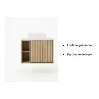Ripple 800mm Fluted Oak Vanity Unit, Worktop & Countertop Basin