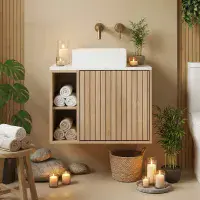 Ripple 800mm Fluted Oak Vanity Unit, Worktop & Countertop Basin