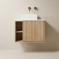 Ripple 800mm Fluted Oak Vanity Unit, Worktop & Countertop Basin