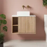 Ripple 800mm Fluted Oak Vanity Unit, Worktop & Countertop Basin