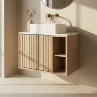 Ripple 800mm Fluted Oak Vanity Unit, Worktop & Countertop Basin