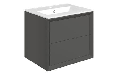 Riser 615mm 2 Drawer Wall Hung Basin Unit Matt Clay