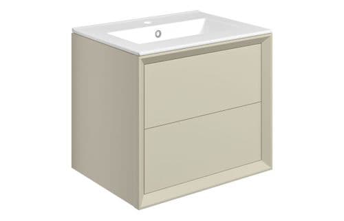 Riser 615mm 2 Drawer Wall Hung Basin Unit Matt Cotton