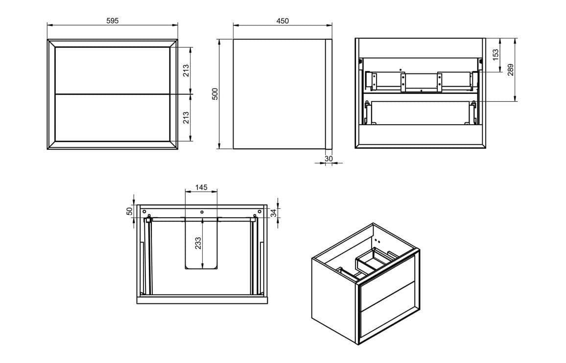 Riser 615mm 2 Drawer Wall Hung Basin Unit Matt Cotton