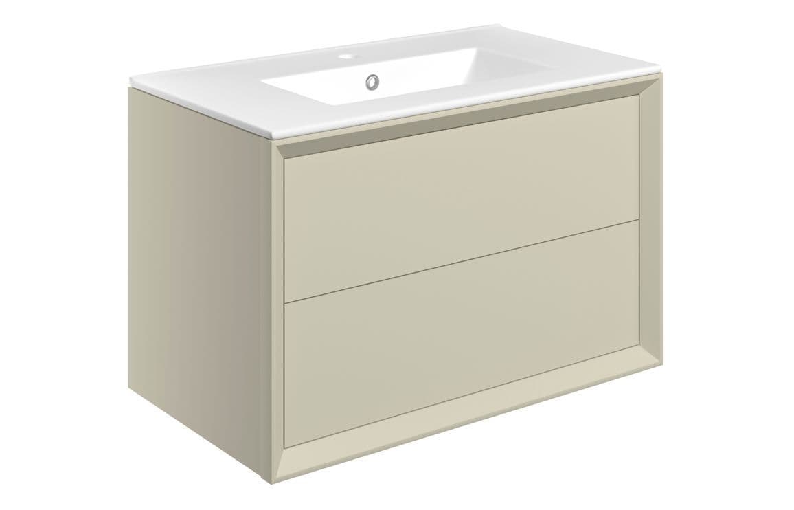 Riser 815mm 2 Drawer Wall Hung Basin Unit Matt Cotton