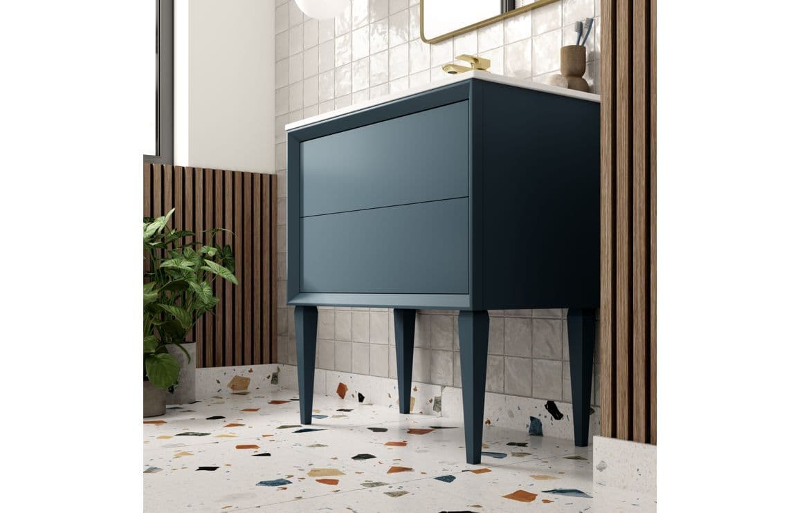 Riser 815mm 2 Drawer Wall Hung Basin Unit Matt Storm Blue