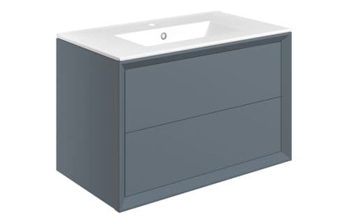 Riser 815mm 2 Drawer Wall Hung Basin Unit Matt Storm Blue