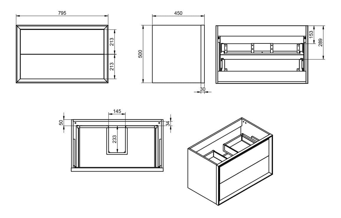 Riser 815mm 2 Drawer Wall Hung Basin Unit Matt Storm Blue