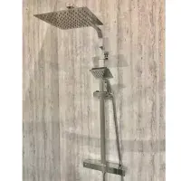 Roma Square Dual Head Thermostatic Shower Set | Chrome Fixed Drench & Handset