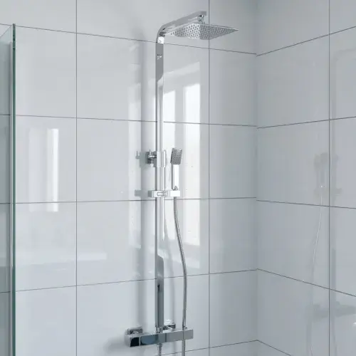 Roma Square Dual Head Thermostatic Shower Set | Chrome Fixed Drench & Handset