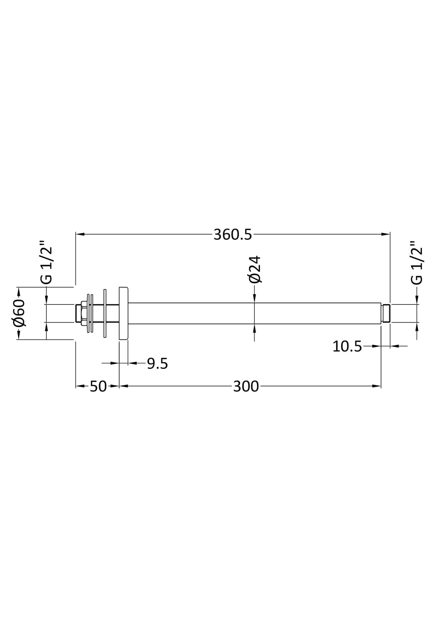 Elite Range Round Ceiling Arm 300mm, Brushed Pewter, ARM716